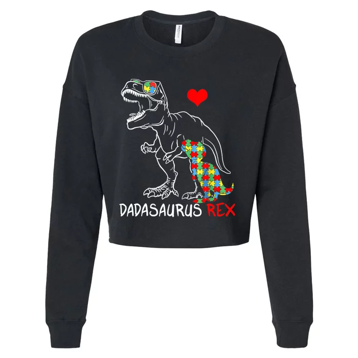 Dadasaurus Rex Autism Awareness Proud Dad Father's Day Cropped Pullover Crew