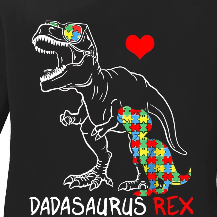 Dadasaurus Rex Autism Awareness Proud Dad Father's Day Ladies Long Sleeve Shirt