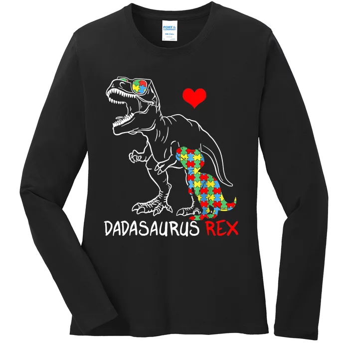 Dadasaurus Rex Autism Awareness Proud Dad Father's Day Ladies Long Sleeve Shirt