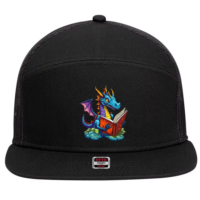 Dragon Reading A Book 7 Panel Mesh Trucker Snapback Hat