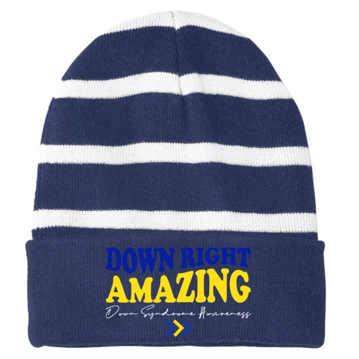 Down Right Amazing Down Syndrome Awareness Striped Beanie with Solid Band