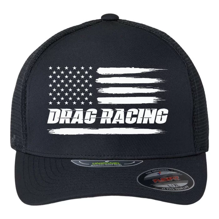 Drag Racing American Flag Drag Racer Race Car Lover Flexfit Unipanel Trucker Cap