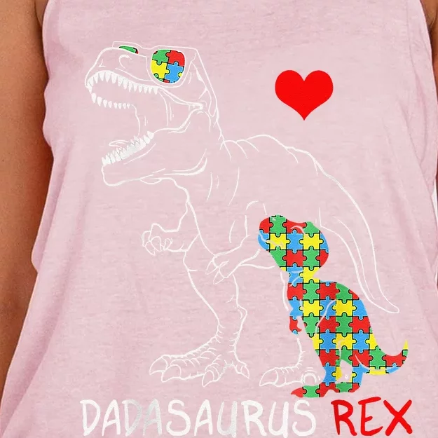 Dadasaurus Rex Autism Awareness Proud Dad Fathers Day Women's Knotted Racerback Tank