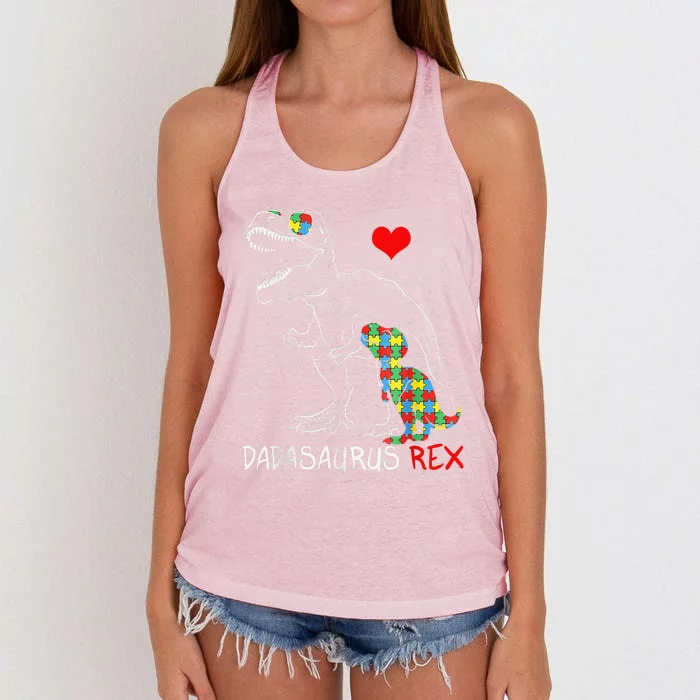 Dadasaurus Rex Autism Awareness Proud Dad Fathers Day Women's Knotted Racerback Tank