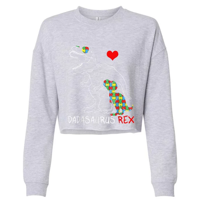 Dadasaurus Rex Autism Awareness Proud Dad Fathers Day Cropped Pullover Crew