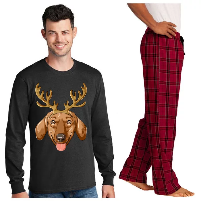 Dachshund Reindeer Antlers Christmas Dachshund Cool Gift Long Sleeve Pajama Set