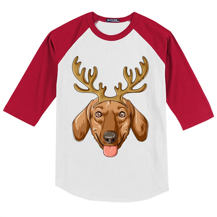 Dachshund Reindeer Antlers Christmas Dachshund Cool Gift Kids Colorblock Raglan Jersey