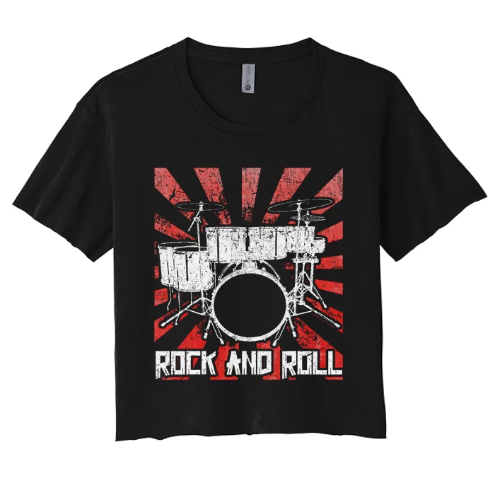 Drum Rock And Roll Drummer Music Women's Crop Top Tee