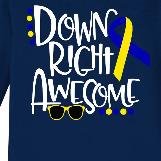 Down Right Awesome Down Syndrome Awareness Ribbon Baby Long Sleeve Bodysuit