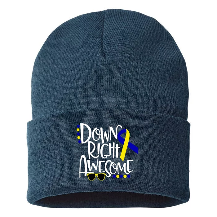 Down Right Awesome Down Syndrome Awareness Ribbon Sustainable Knit Beanie