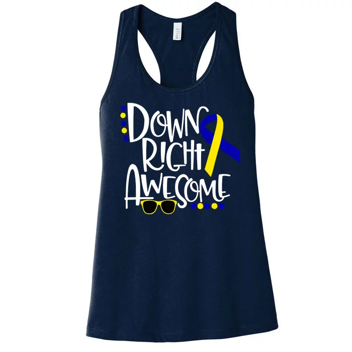 Down Right Awesome Down Syndrome Awareness Ribbon Women's Racerback Tank