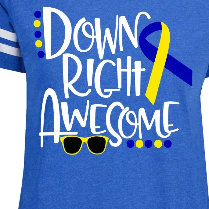 Down Right Awesome Down Syndrome Awareness Ribbon Enza Ladies Jersey Football T-Shirt