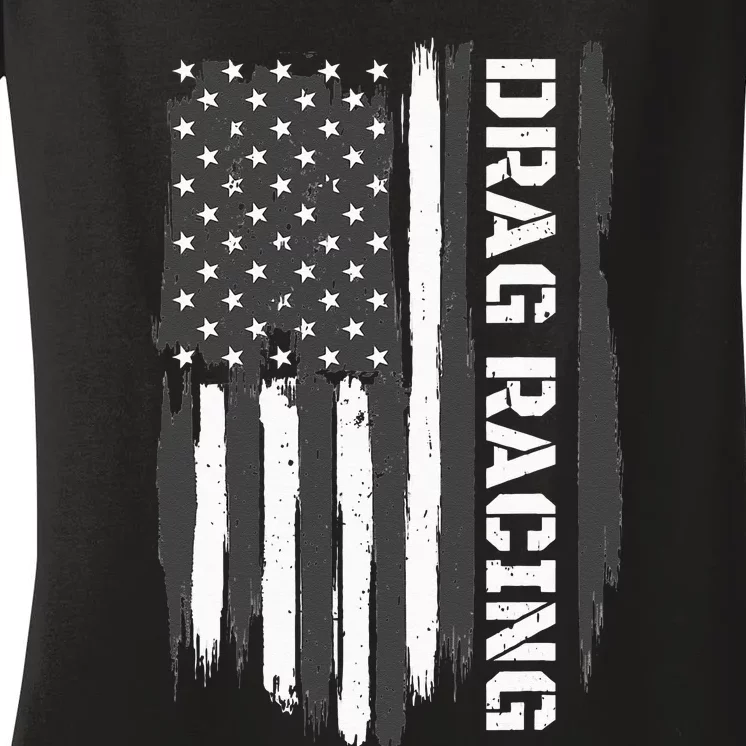 Drag Racing American Flag Drag Racer Race Car Lover Women's V-Neck T-Shirt