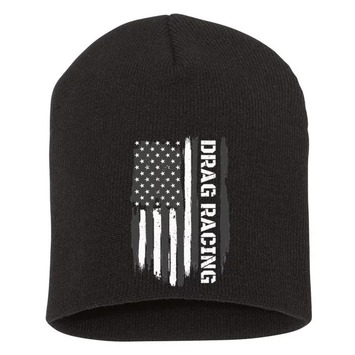 Drag Racing American Flag Drag Racer Race Car Lover Short Acrylic Beanie