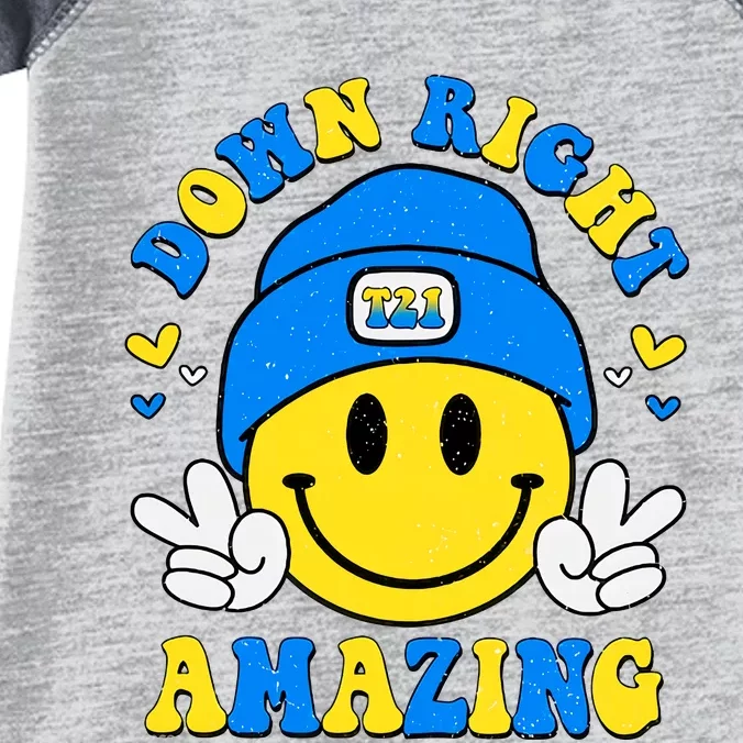 Down Right Amazing Smile Face World Down Syndrome Day 321 Yellow Blue Ribbon Infant Baby Jersey Bodysuit