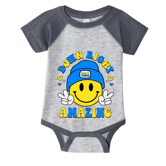 Down Right Amazing Smile Face World Down Syndrome Day 321 Yellow Blue Ribbon Infant Baby Jersey Bodysuit