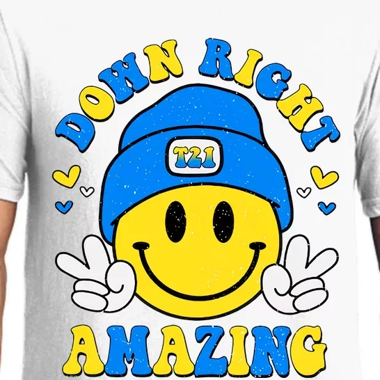 Down Right Amazing Smile Face World Down Syndrome Day 321 Yellow Blue Ribbon Pajama Set