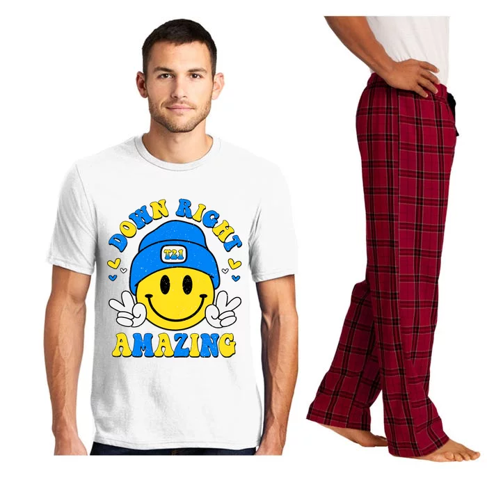 Down Right Amazing Smile Face World Down Syndrome Day 321 Yellow Blue Ribbon Pajama Set