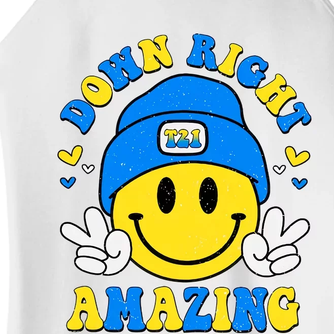 Down Right Amazing Smile Face World Down Syndrome Day 321 Yellow Blue Ribbon Women’s Perfect Tri Rocker Tank