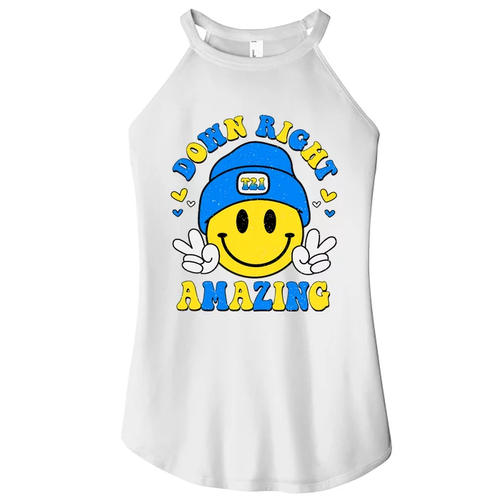 Down Right Amazing Smile Face World Down Syndrome Day 321 Yellow Blue Ribbon Women’s Perfect Tri Rocker Tank