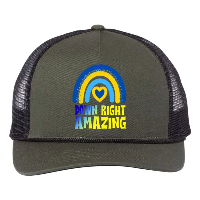 Down Right Amazing Rainbow Down Syndrome Awareness Retro Rope Trucker Hat Cap