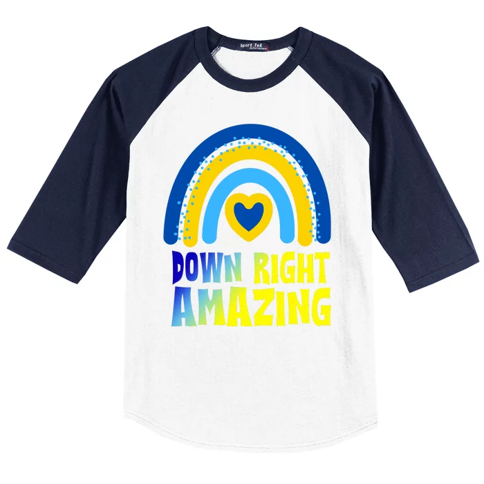 Down Right Amazing Rainbow Down Syndrome Awareness Baseball Sleeve Shirt