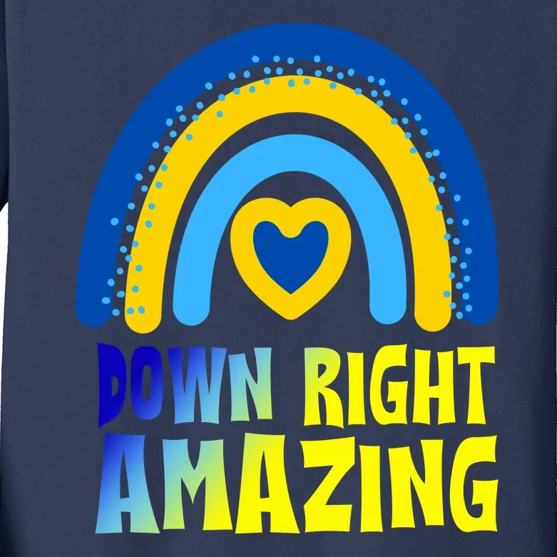 Down Right Amazing Rainbow Down Syndrome Awareness Kids Long Sleeve Shirt