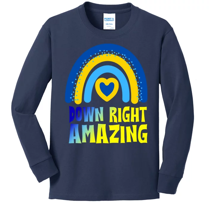 Down Right Amazing Rainbow Down Syndrome Awareness Kids Long Sleeve Shirt