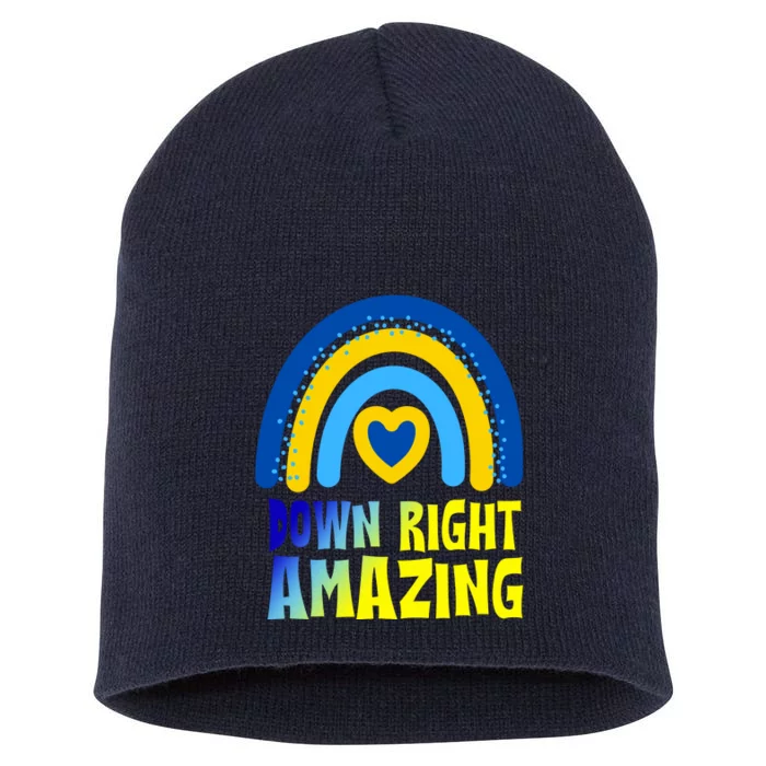 Down Right Amazing Rainbow Down Syndrome Awareness Short Acrylic Beanie