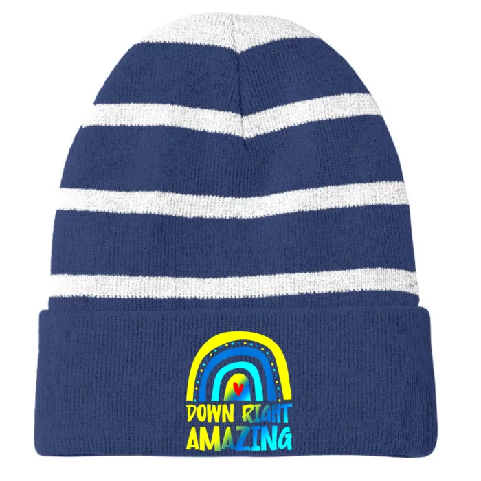 Down Right Amazing Down Syndrome Awareness Striped Beanie with Solid Band