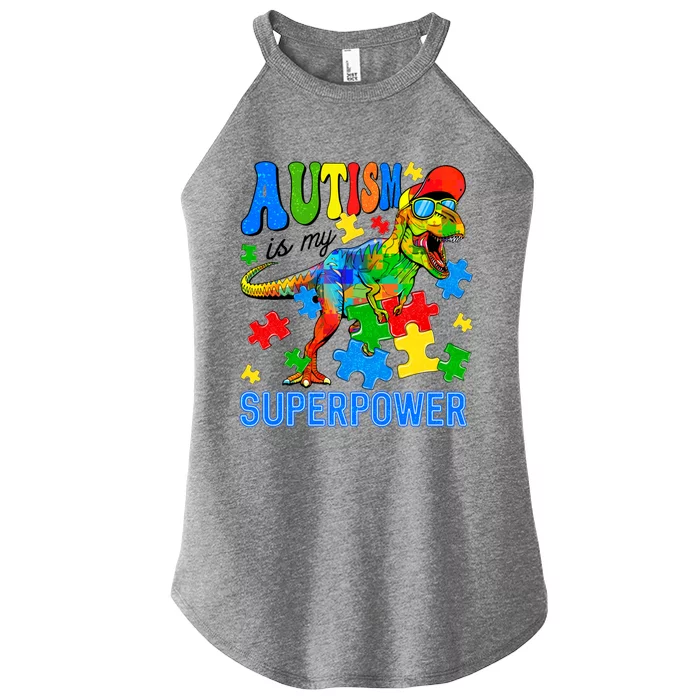 Dinosaur Rex Autism Is My Superpower Autism Awareness Meaningful Gift Women’s Perfect Tri Rocker Tank