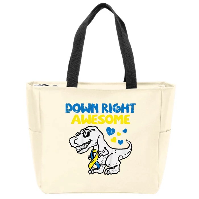 Down Right Awesome Dino Down Syndrome Awareness Zip Tote Bag