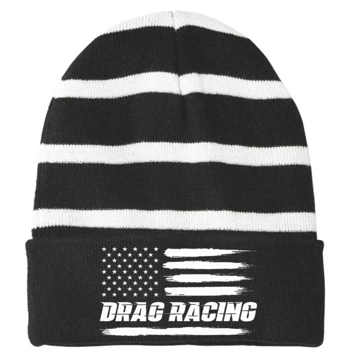 Drag Racing American Flag Drag Racer Race Striped Beanie with Solid Band