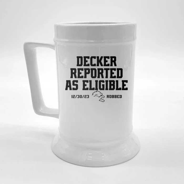 Decker Reported As Eligible Detroit Football Front & Back Beer Stein