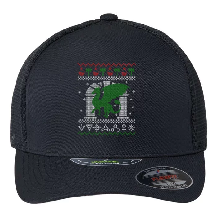 Dragon DnD Ugly Christmas Sweater Flexfit Unipanel Trucker Cap