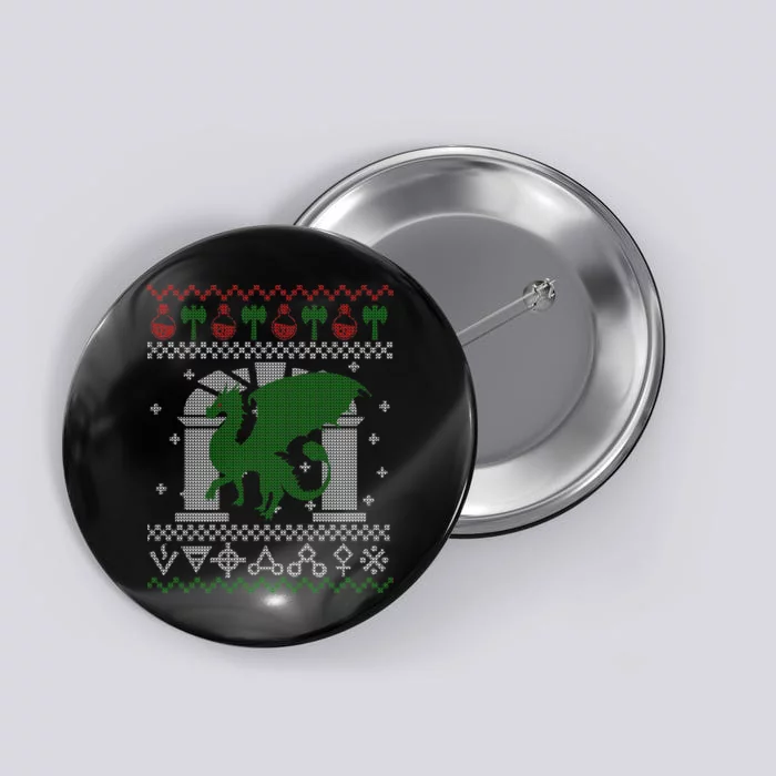 Dragon DnD Ugly Christmas Sweater Button