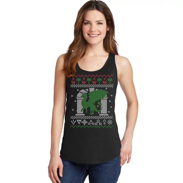 Dragon DnD Ugly Christmas Sweater Ladies Essential Tank