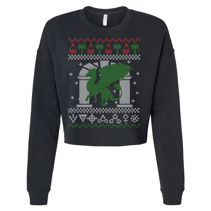 Dragon DnD Ugly Christmas Sweater Cropped Pullover Crew