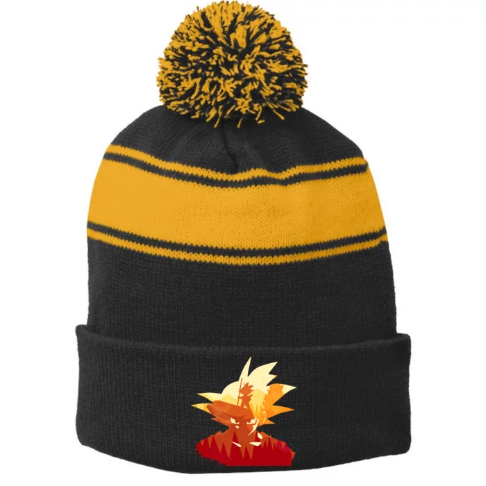 Dragon Fighter Silhouette Illustration Stripe Pom Pom Beanie