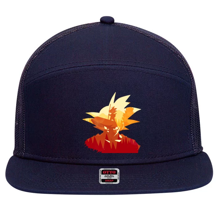 Dragon Fighter Silhouette Illustration 7 Panel Mesh Trucker Snapback Hat