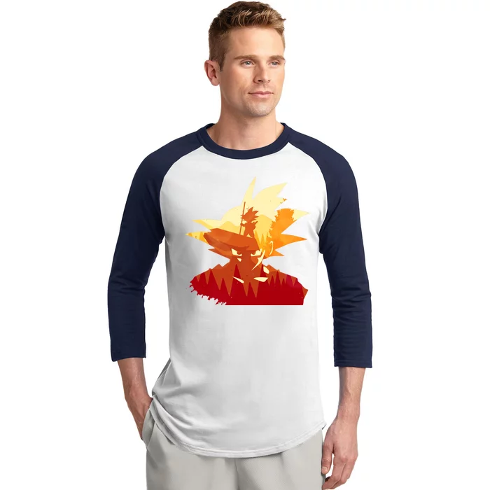 Dragon Fighter Silhouette Illustration Baseball Sleeve Shirt