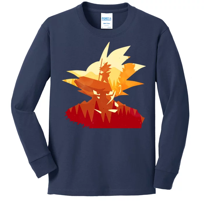 Dragon Fighter Silhouette Illustration Kids Long Sleeve Shirt