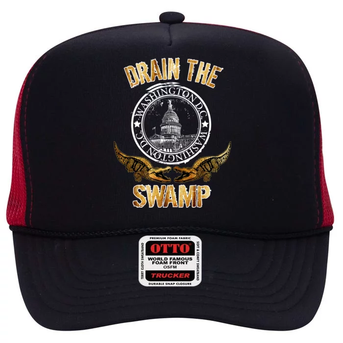 Drain The Swamp Washington DC Alligator Logo Trump High Crown Mesh Trucker Hat