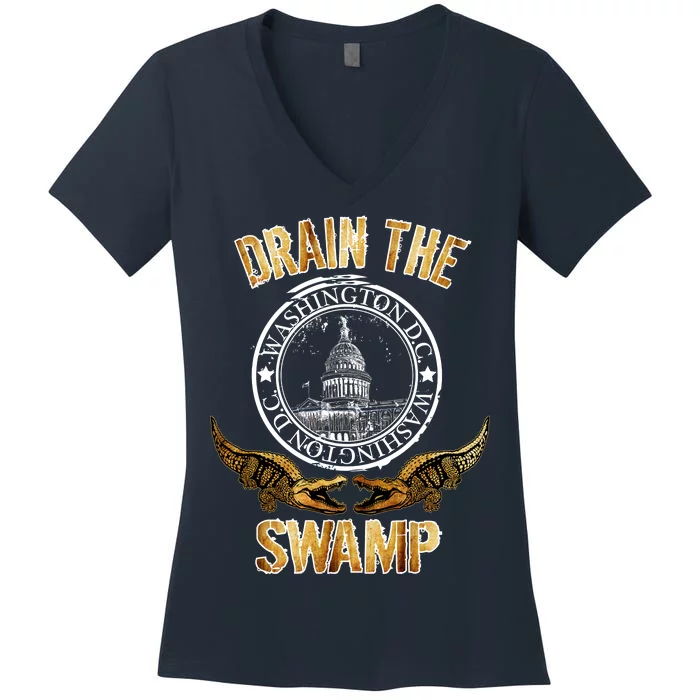 Drain The Swamp Washington DC Alligator Logo Trump Women's V-Neck T-Shirt