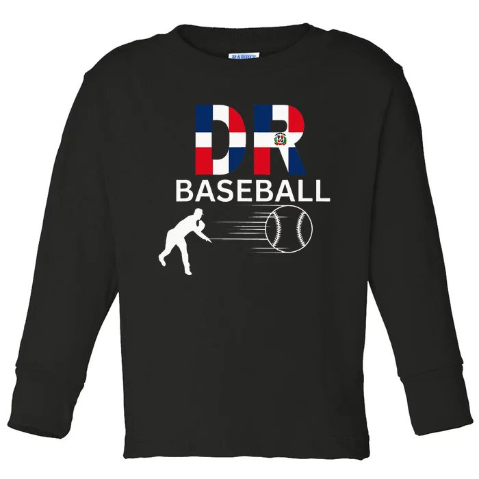 Dominican Republic Baseball Player Fastball Flag Sport Toddler Long Sleeve Shirt