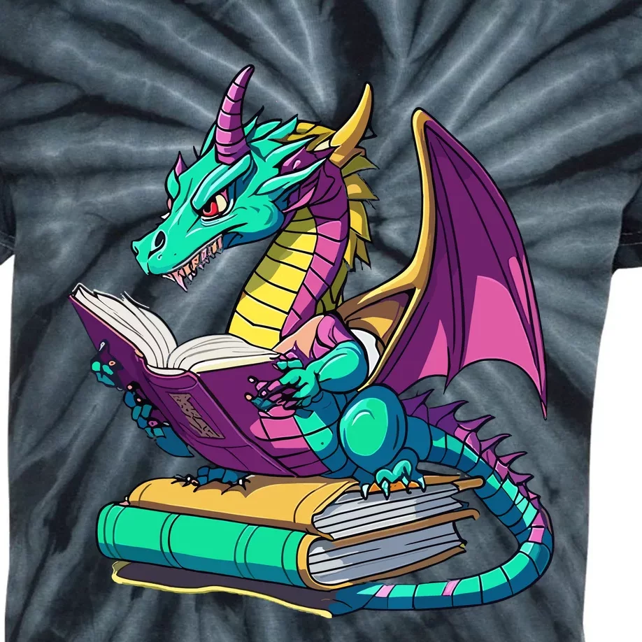 Dragon Reading Book Kids Tie-Dye T-Shirt