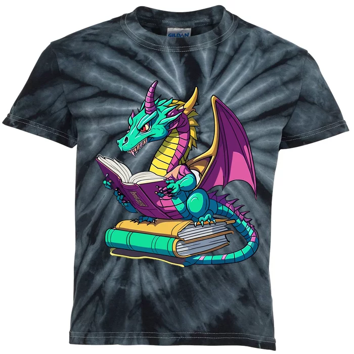 Dragon Reading Book Kids Tie-Dye T-Shirt