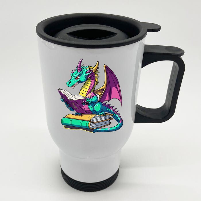 Dragon Reading Book Front & Back Stainless Steel Travel Mug