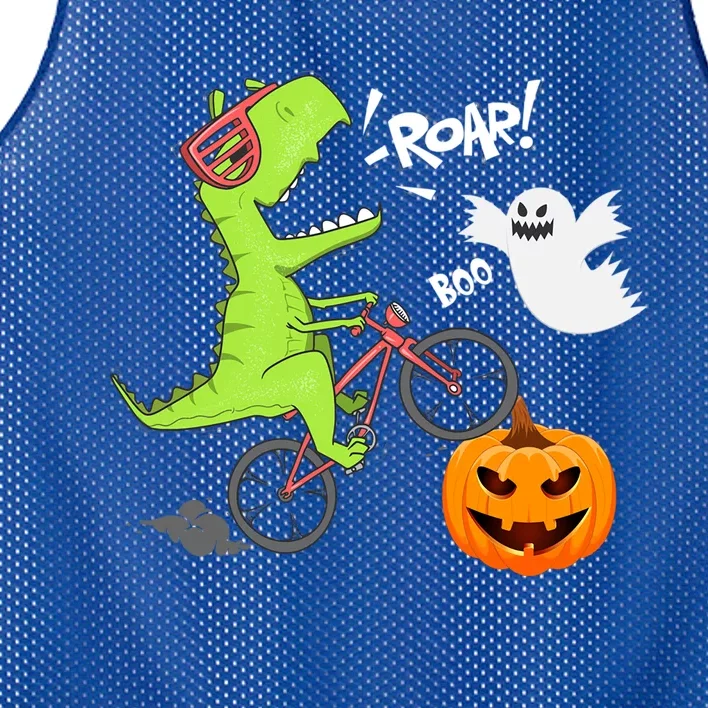 Dinosaur Riding Bicycle Funny Halloween Pumpkin Dinosaur Gift Mesh Reversible Basketball Jersey Tank