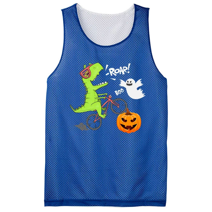 Dinosaur Riding Bicycle Funny Halloween Pumpkin Dinosaur Gift Mesh Reversible Basketball Jersey Tank